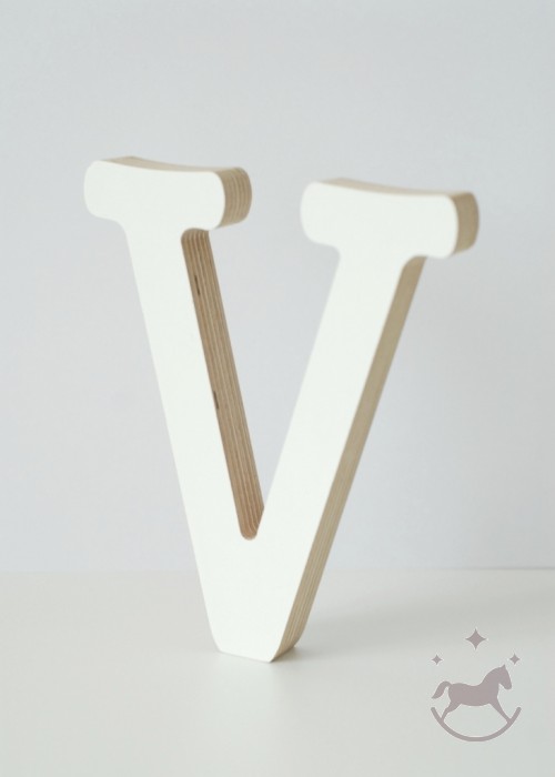 Wooden Letter V, white