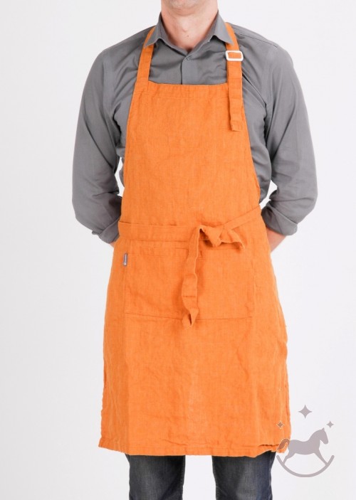 Washed Linen apron, orange