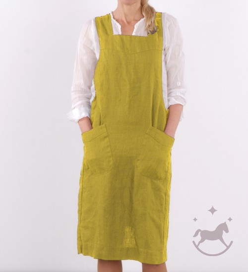Washed Linen apron, lemon