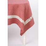 Linen Red Checkered Tablecloth With Lace